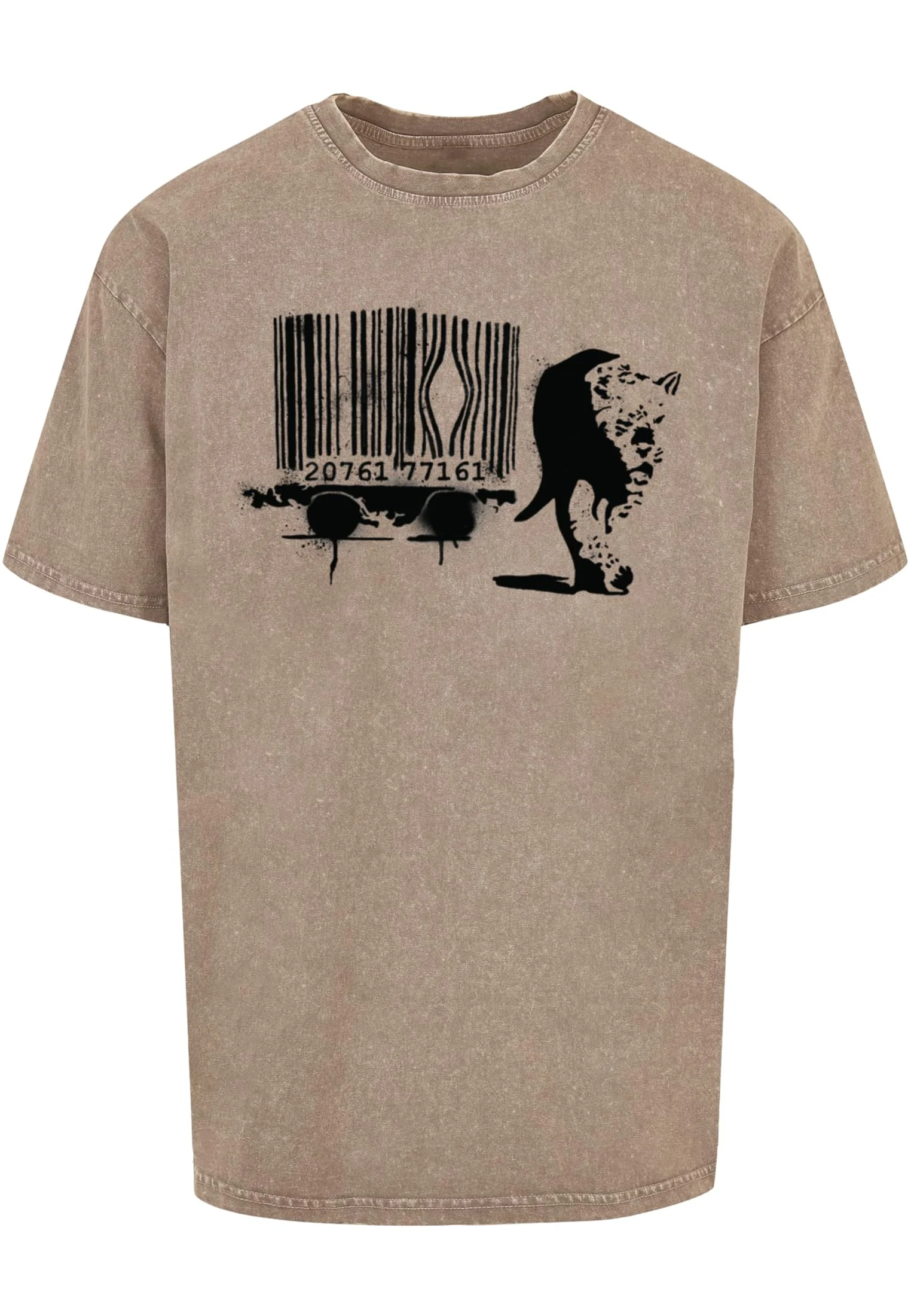 Brandalised - Barcode Leopard Acid Washed Oversize Tee