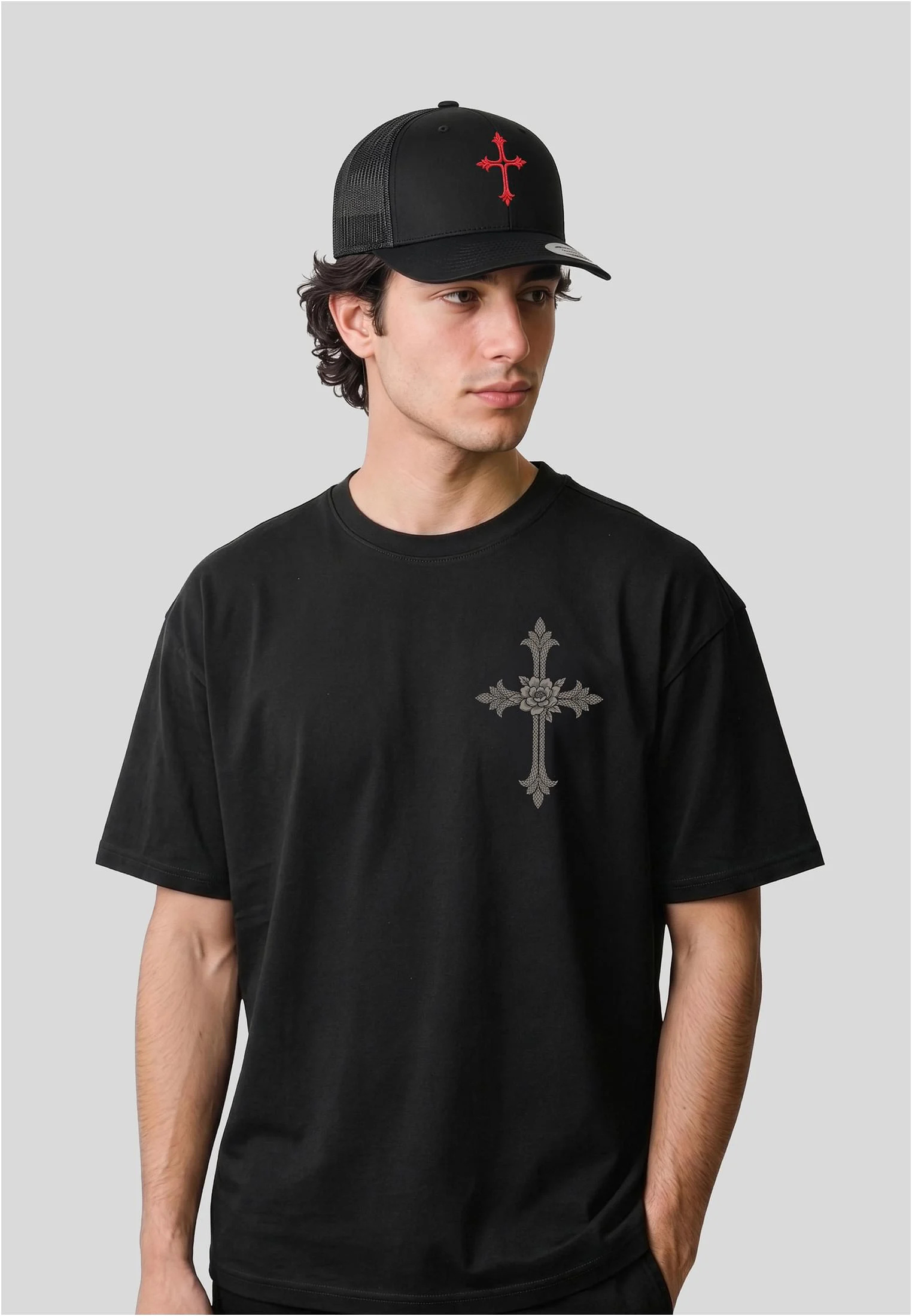 skwm-tb-MT4181_Mw1-00007_d99bde9a-338f-4def-b4a6-6445685a9e39 Goth Cross Trucker Cap