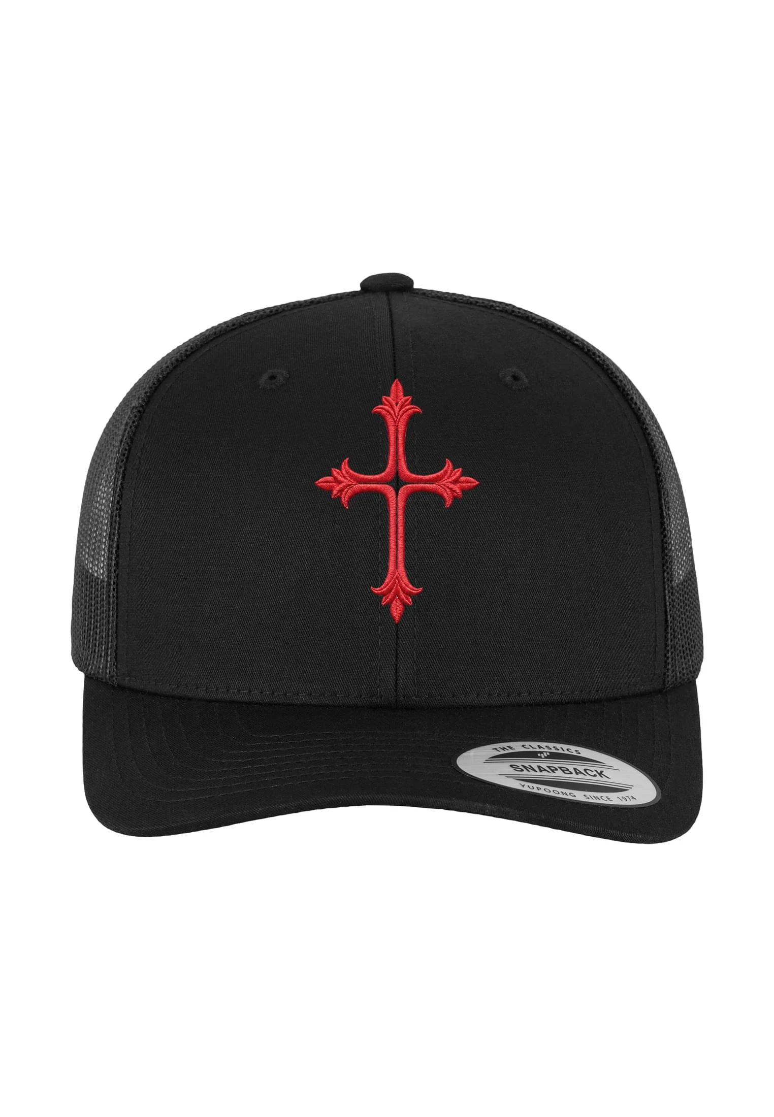 skwm-tb-MT4181_P1-00007_7f2c5cc4-27ca-4b96-b633-9edf164f6a6c Goth Cross Trucker Cap