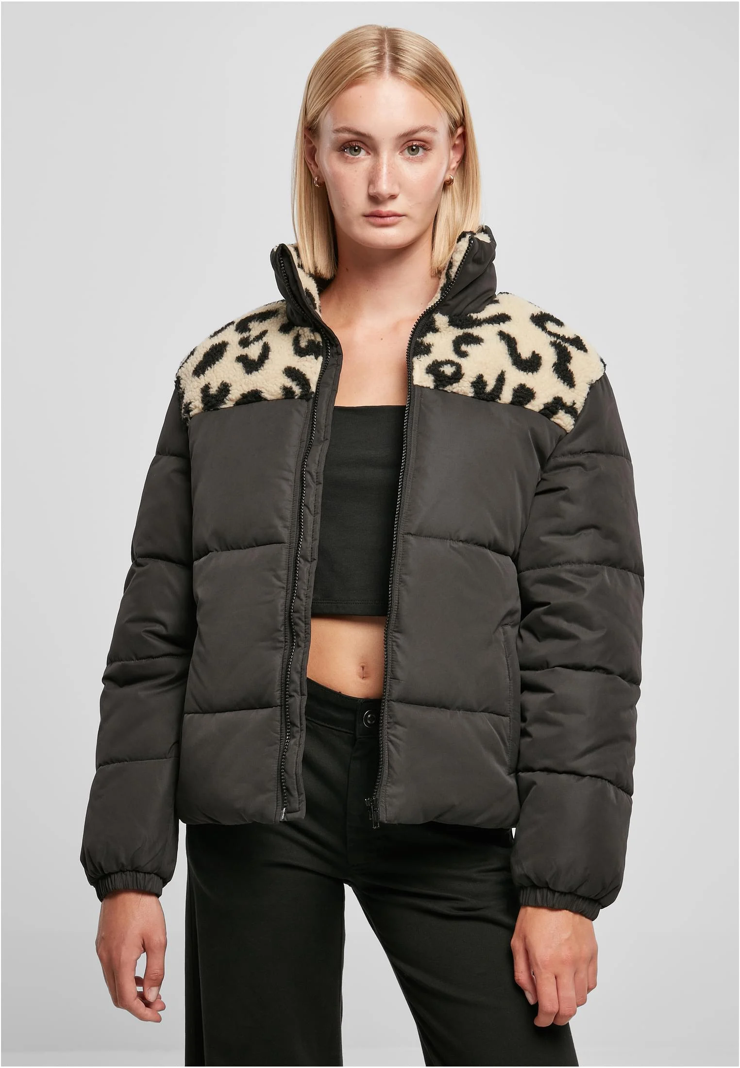 Ladies AOP Sherpa Mixed Puffer Jacket