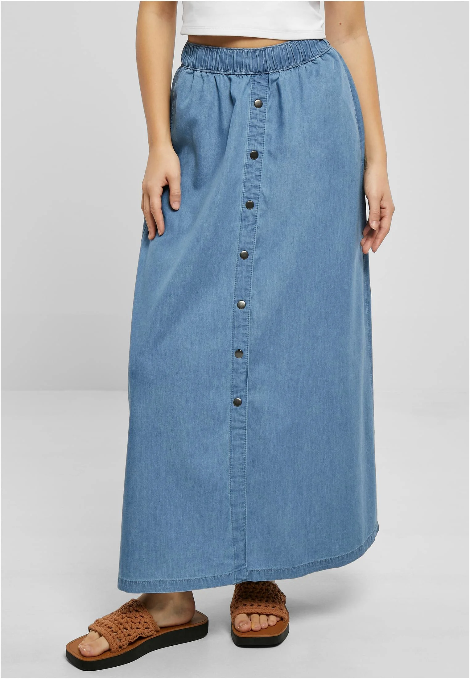 Ladies Long Wide Light Denim Skirt