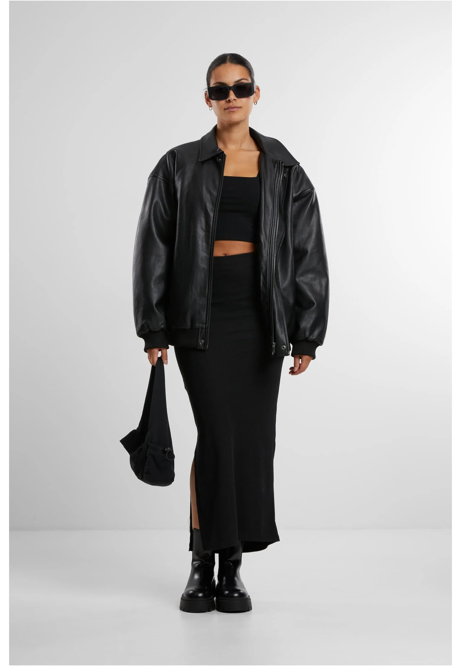 Ladies Rib High Slit Skirt