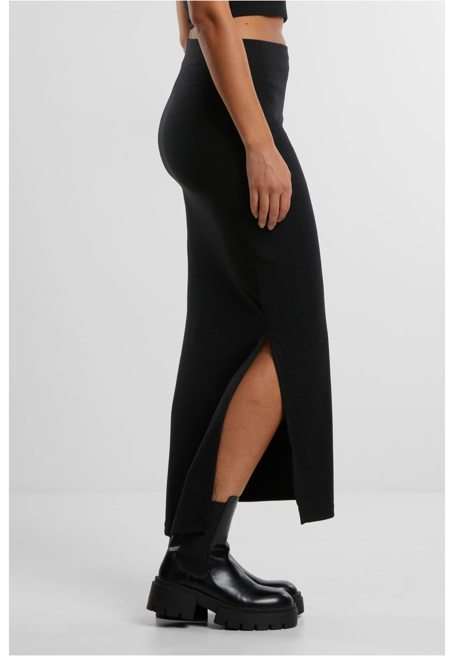 Ladies Rib High Slit Skirt