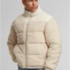 Fabric Mix Teddy Puffer Jacket