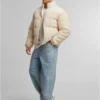 Fabric Mix Teddy Puffer Jacket