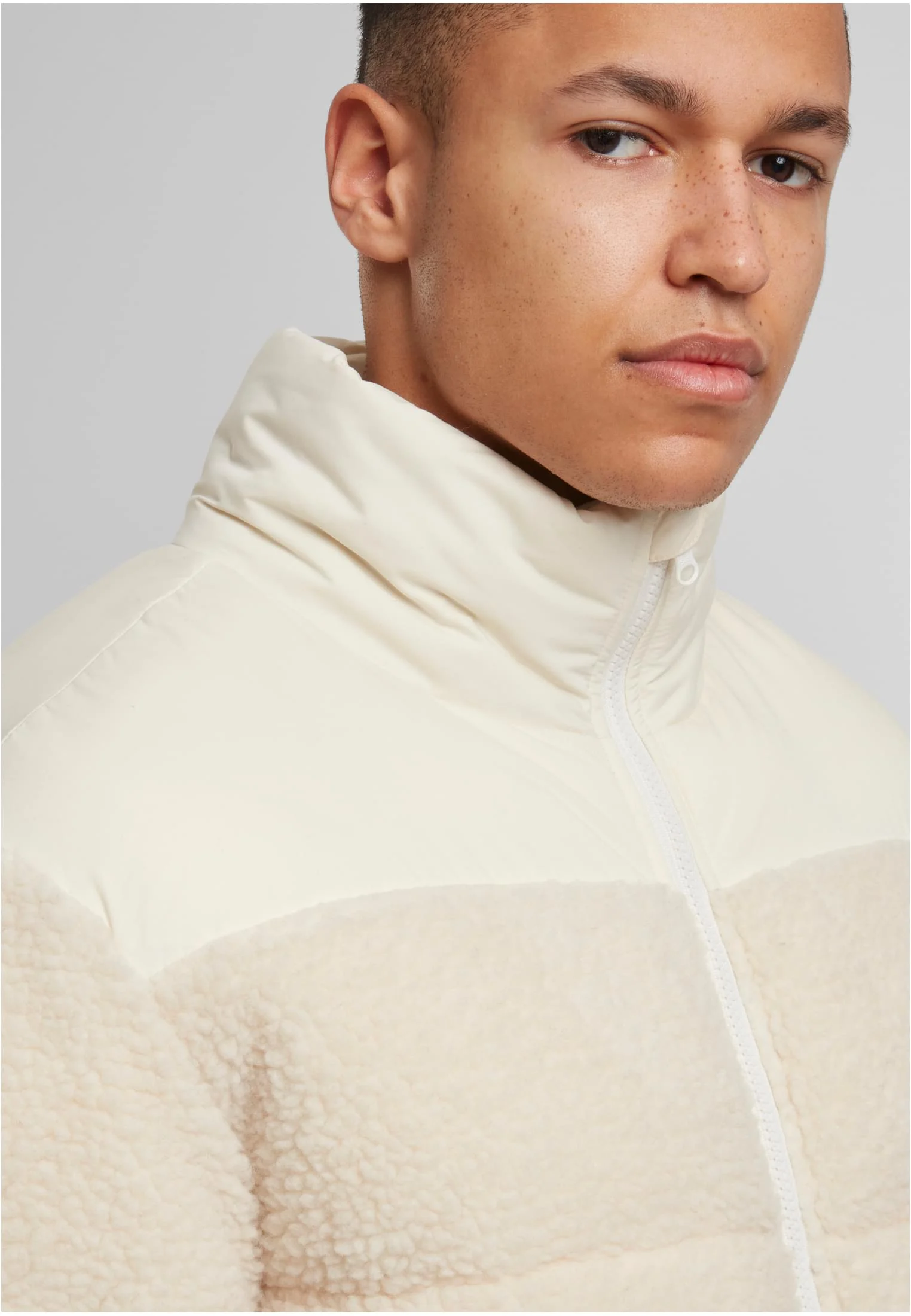 Fabric Mix Teddy Puffer Jacket