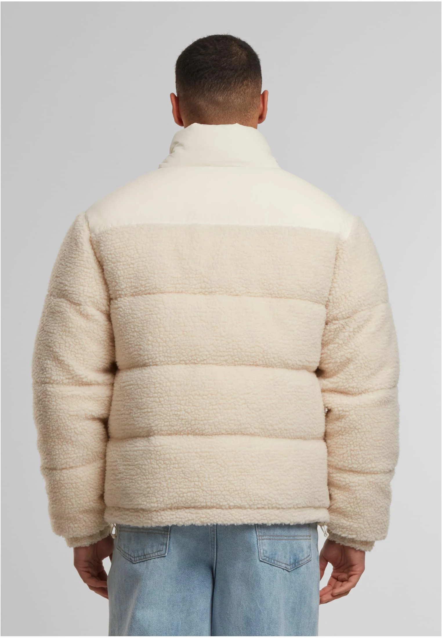 Fabric Mix Teddy Puffer Jacket