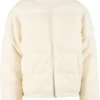 Fabric Mix Teddy Puffer Jacket
