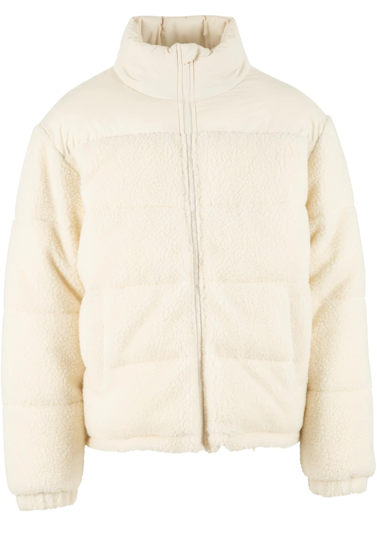 Fabric Mix Teddy Puffer Jacket